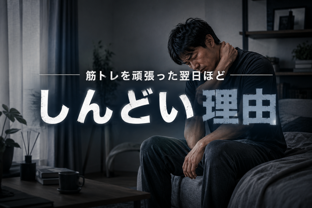 筋トレを頑張った翌日ほどしんどい理由 - 首や肩の疲れを感じる男性